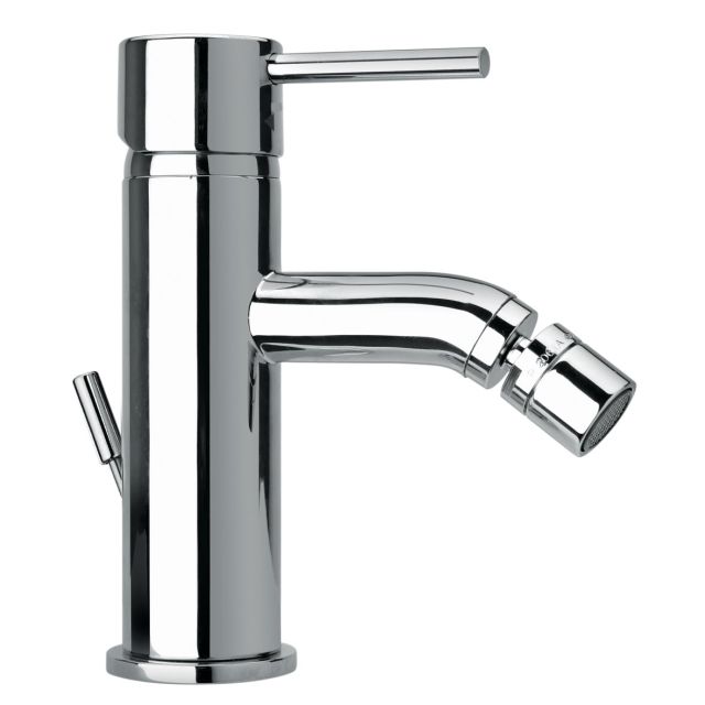 Mezclador de bidé cromado para baño con desagüe de diseño moderno.