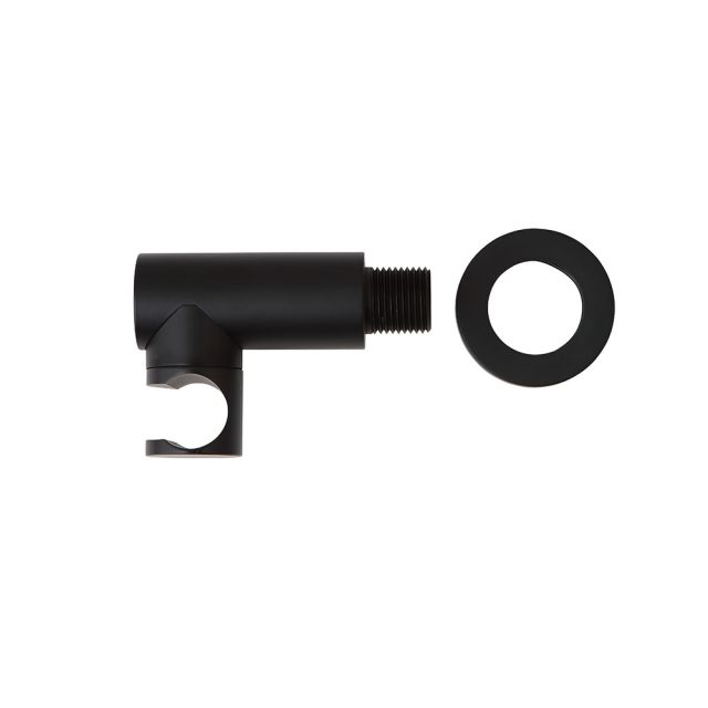 Soporte de ducha negro con toma de agua y conexión flexible