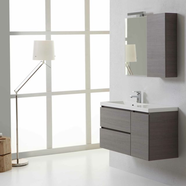Mueble de baño Manhattan completo con base con compartimientos y puertas, lavabo, espejo, mueble de pared e iluminación Mueble de baño Manhattan completo con base con compartimientos y puertas, lavabo, espejo, mueble de pared e iluminación