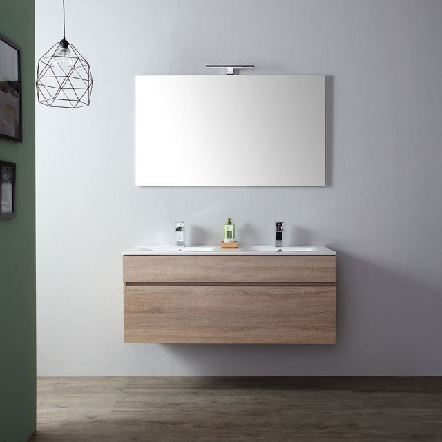 Mueble de baño Línea Sole, de pared con un compartimiento alto, lavabo y espejo Mueble de baño Línea Sole, de pared con un compartimiento alto, lavabo y espejo