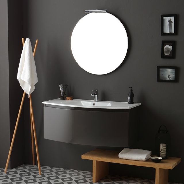 mobile bagno curvo grigio ardesia specchio rotondo