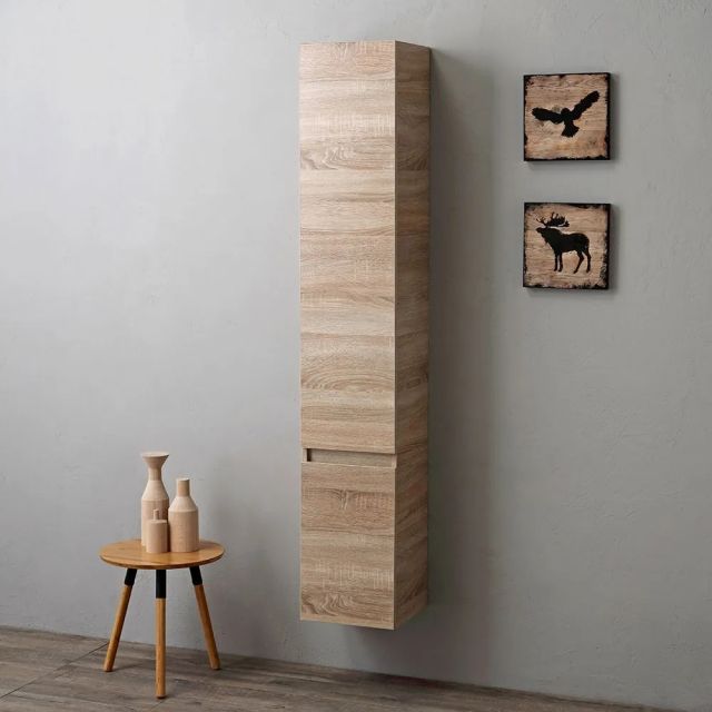 Columna de baño suspendida con 2 puertas en roble natural Columna de baño suspendida con 2 puertas en roble natural
