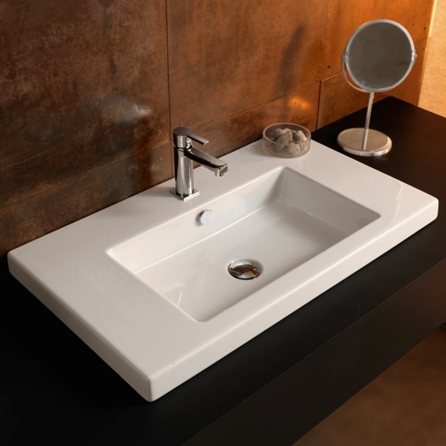 Lavabo Cangas in ceramica di prima qualità, forma rettangolare, una vasca Lavabo Cangas in ceramica di prima qualità, forma rettangolare, una vasca