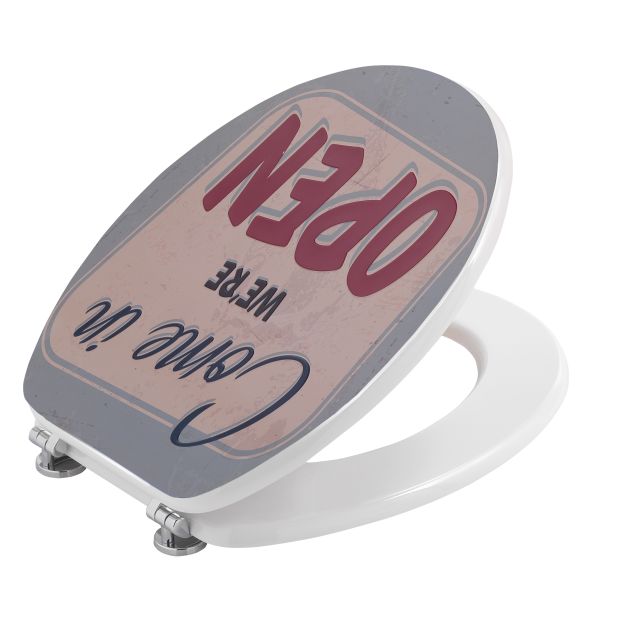 Tapa del inodoro con diseño metálico y colorido