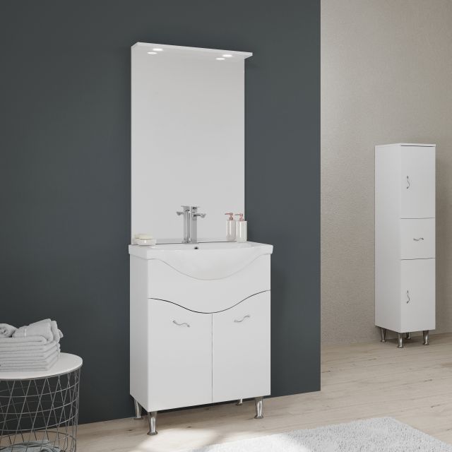 Muebles de baño con patas de 65 cm en blanco brillante