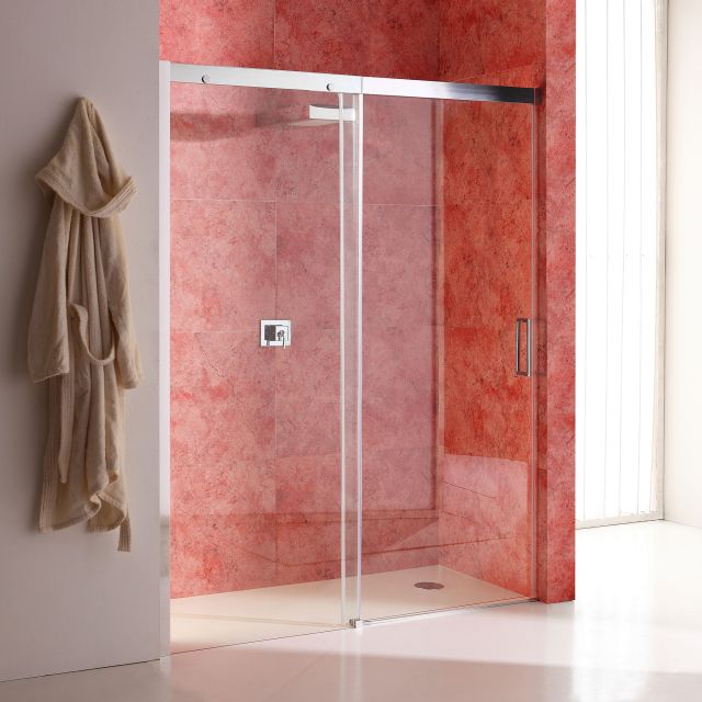 Puerta nicho de 140 cm Lateral izquierdo fija con apertura deslizante y cristal transparente