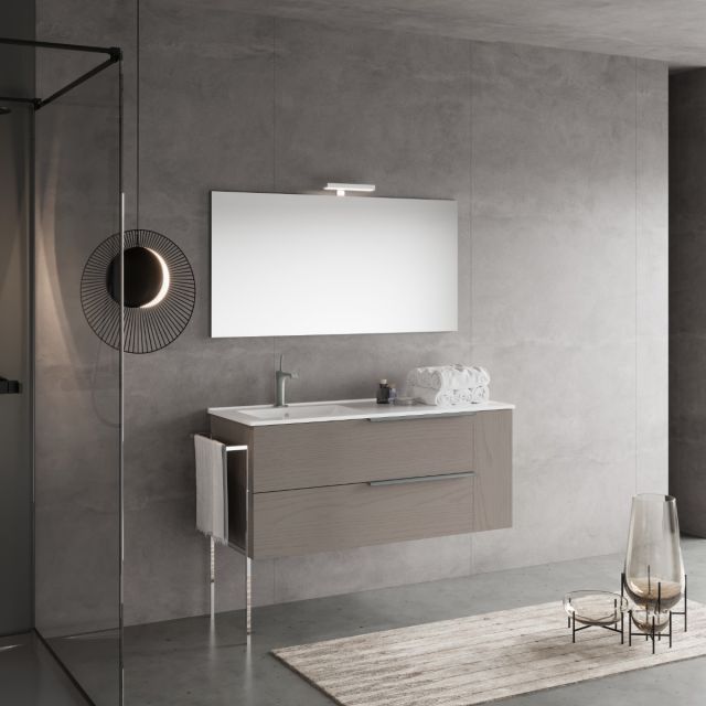 Mobile bagno sospeso 120 cm grigio effetto legno con specchio 120x60 Mobile bagno sospeso 120 cm grigio effetto legno con specchio 120x60