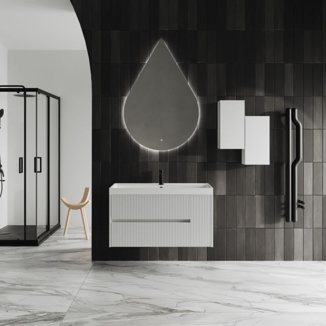 Mueble de baño de 100 cm con espejo en forma de gota