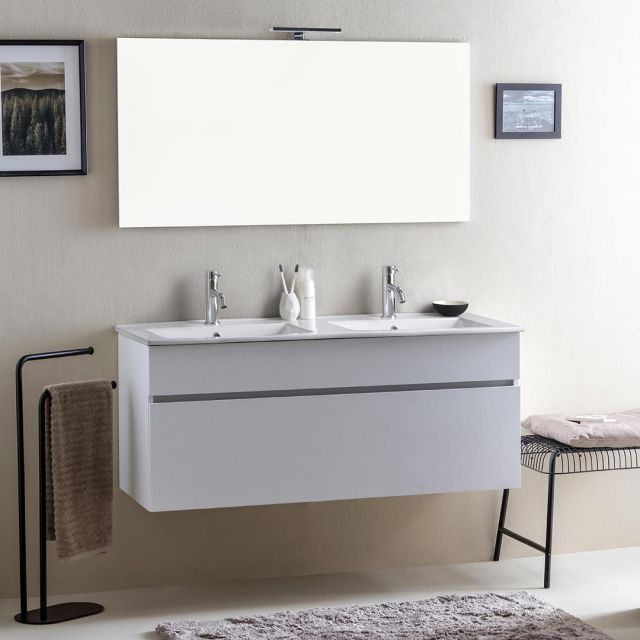 Mueble de baño suspendido 120 cm blanco madera con doble lavabo Mueble de baño suspendido 120 cm blanco madera con doble lavabo