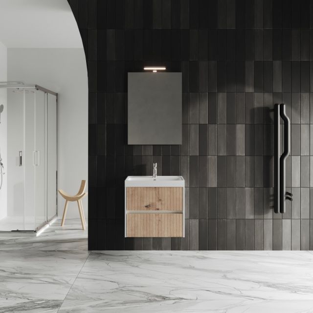 Mueble de baño suspendido de 60 cm en roble dorado