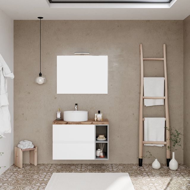 MUEBLE DE BAÑO SUSPENDIDO DE 80CM CON 2 CAJONES Y ESPACIO ABIERTO | NIZZA