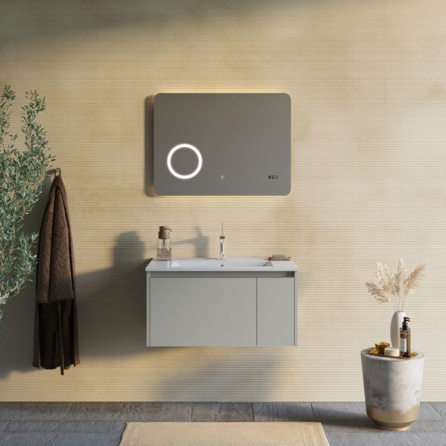 Mobile bagno sospeso in sabbia opaco con specchio 80x60