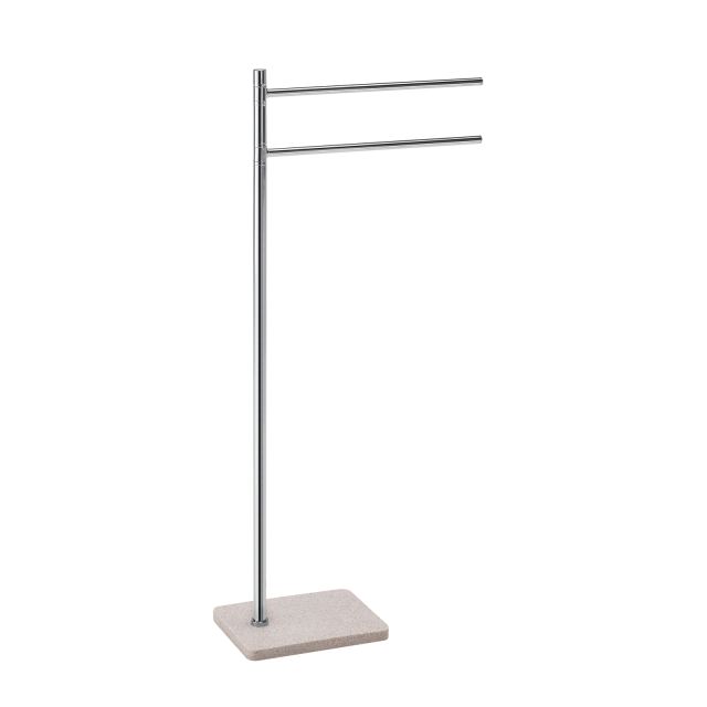 Pie con dos brazos cromados y base de resina beige Pie con dos brazos cromados y base de resina beige