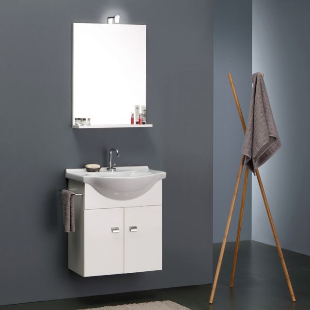 MUEBLE DE BAÑO PEQUEÑO ECONÓMICO DE 58 CM CON LAVABO, ESPEJO Y LUZ EN BLANCO MUEBLE DE BAÑO PEQUEÑO ECONÓMICO DE 58 CM CON LAVABO, ESPEJO Y LUZ EN BLANCO