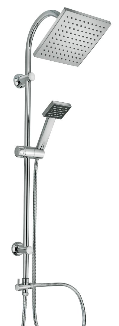 Accesorio de ducha, sistema con cabezal y duchita cuadrados.