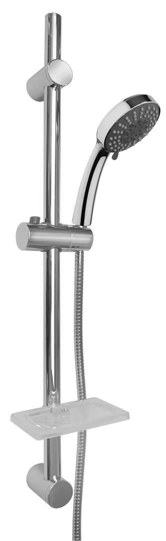 Ducha de mano con múltiples chorros y soporte para jabón con barra ajustable en altura