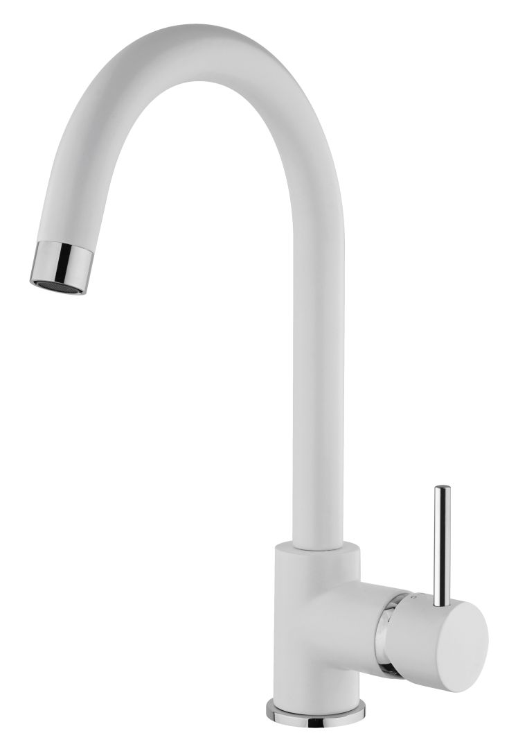 Grifo de caño alto para cocina y lavandería en color blanco