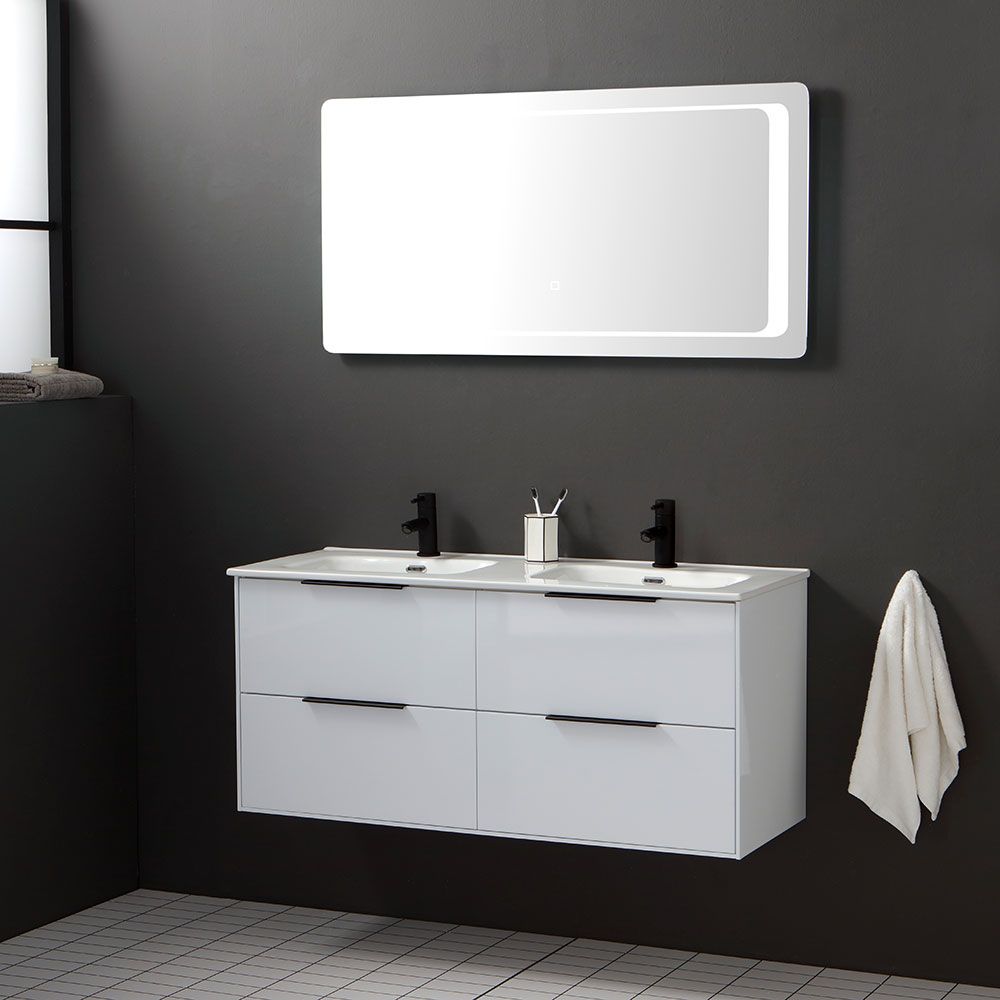 Composición de baño suspendida blanca de 120cm con espejo LED