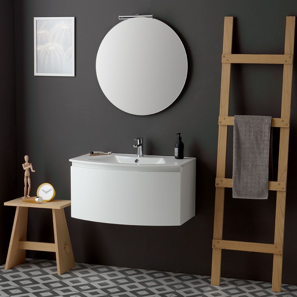Mueble de baño moderno suspendido de la línea Curva en color blanco