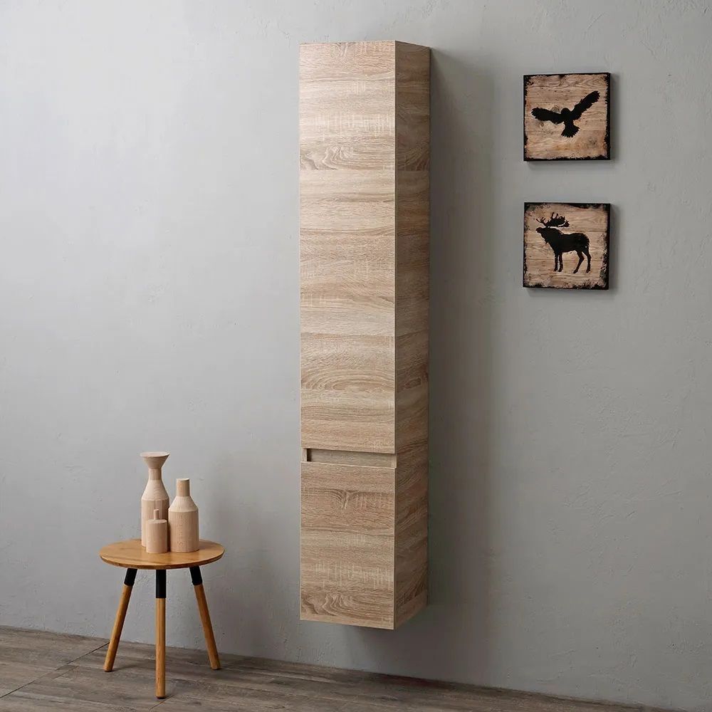 Columna de baño suspendida con 2 puertas en roble natural