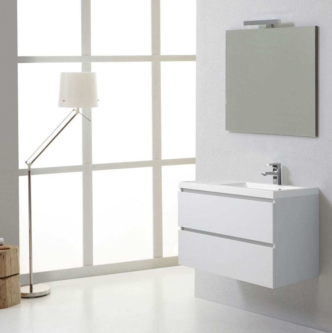 Mueble de baño con compartimientos blancos de pared de 90 cm
