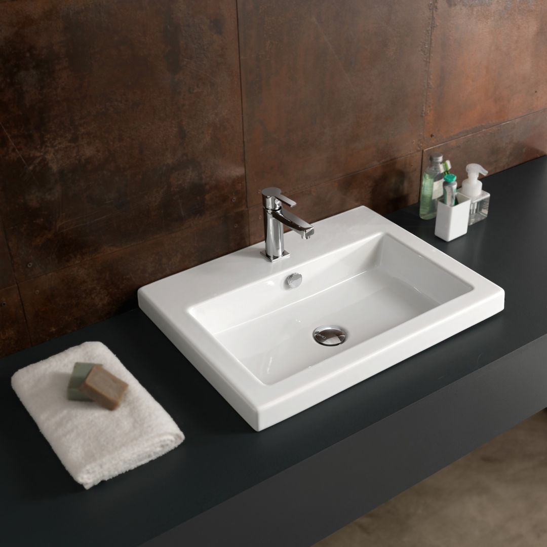 Lavabo da 60 cm e profondo 45 cm rettangolare in ceramica modello cangas