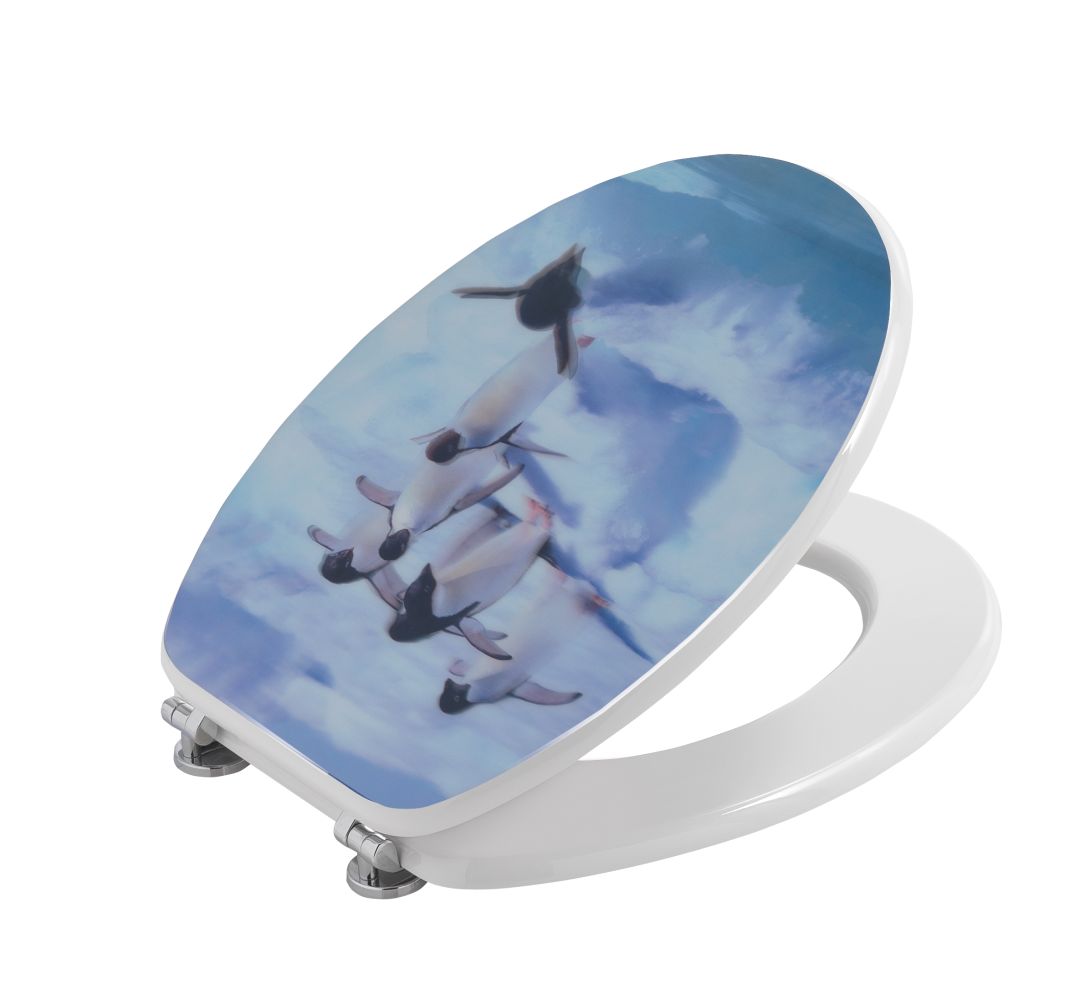 Asiento de inodoro divertido con diseño de pingüinos en 3D
