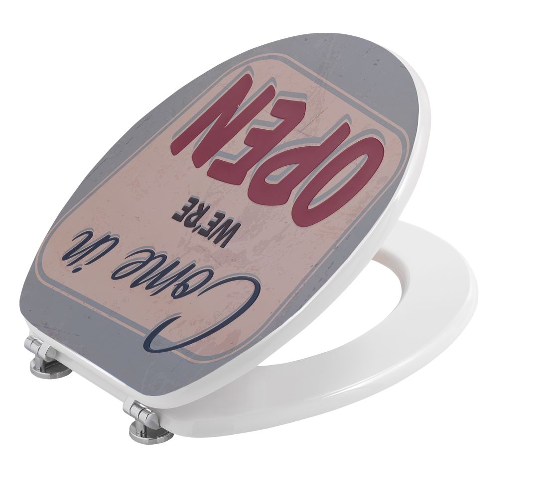 Tapa del inodoro con diseño metálico y colorido