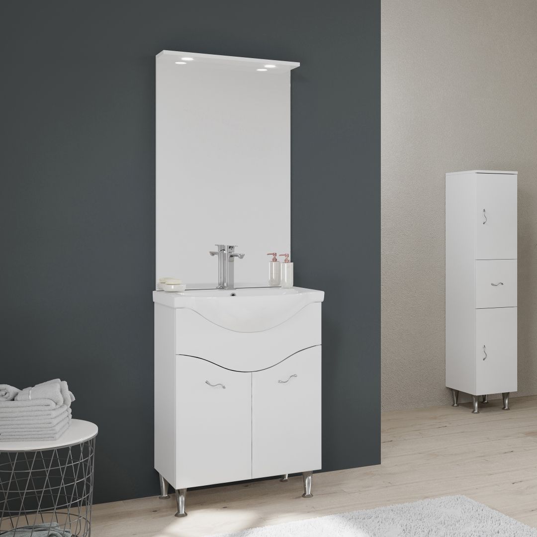 Muebles de baño con patas de 65 cm en blanco brillante