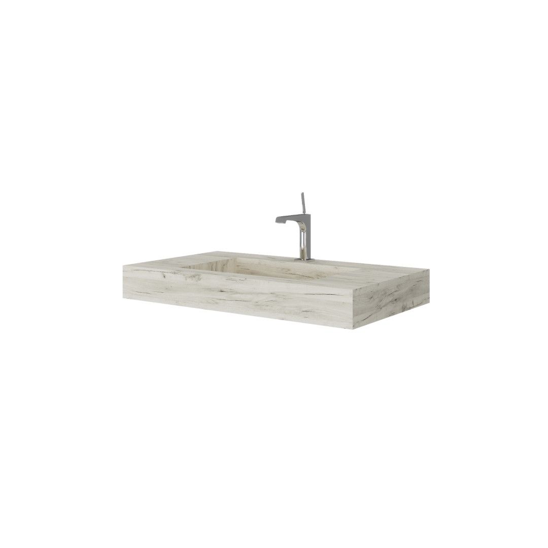 Lavabo in hpl 80cm rovere ghiaccio con vasca centrale