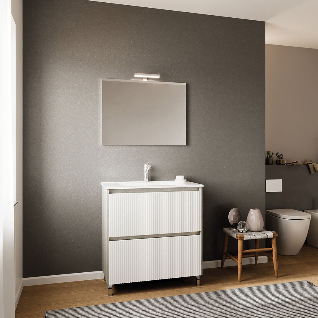 Mueble de baño de suelo con cajones blancos con diseño de canasto de 80 cm