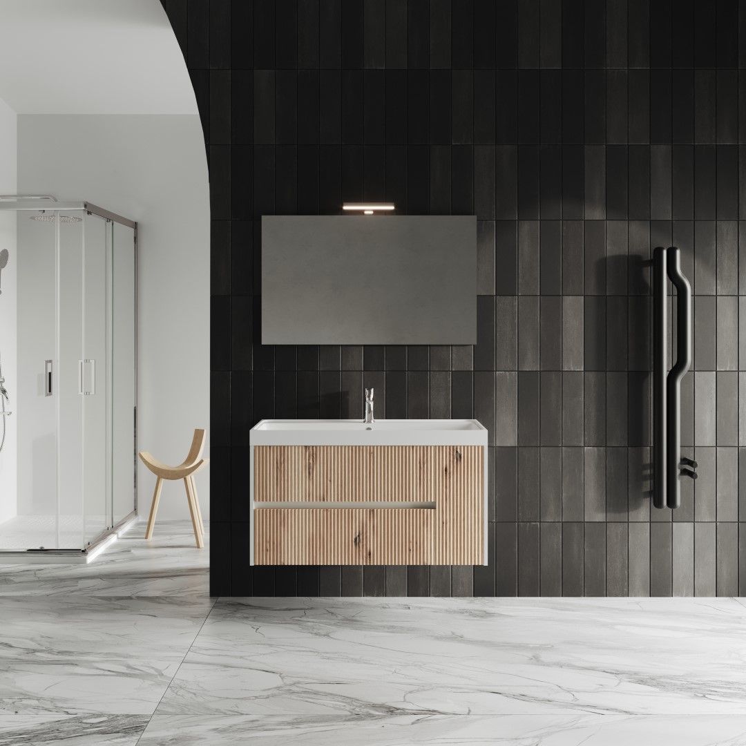 Mueble de baño Cortina en roble dorado, 100 cm