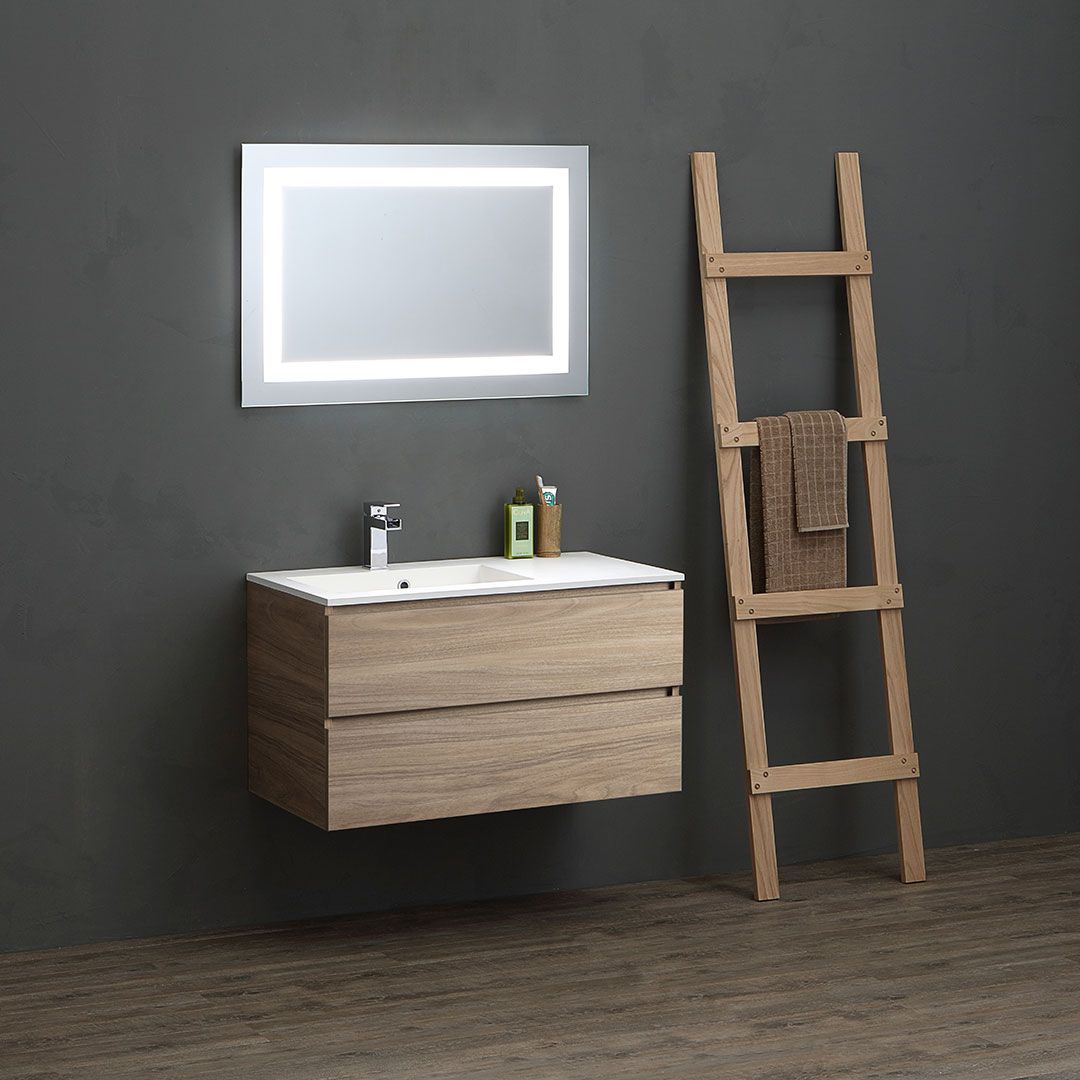 Mueble de baño con lavabo asimétrico de 90 cm