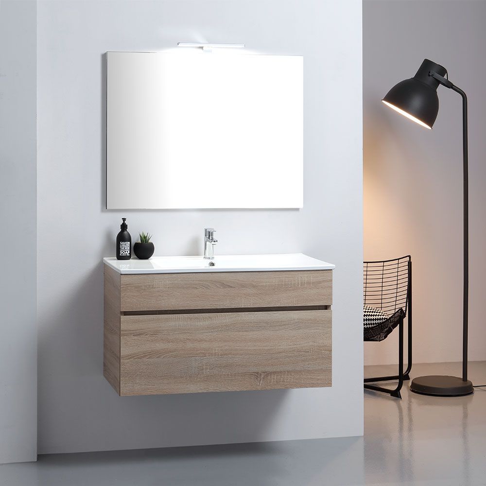 Mueble de baño suspendido de 90 cm en roble well