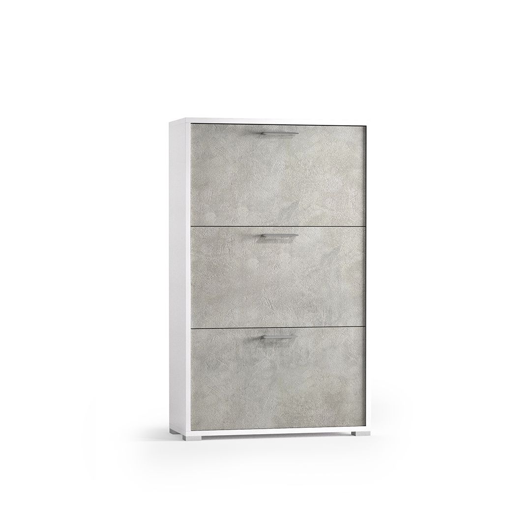 Scarpiera bianca con 3 ante grigio cemento