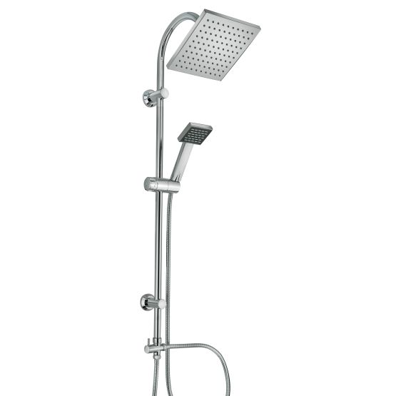 Accesorio de ducha, sistema con cabezal y duchita cuadrados.