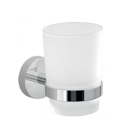 Portacepillos de metal cromado con vaso de vidrio