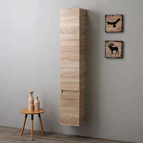 Columna de baño suspendida con 2 puertas en roble natural