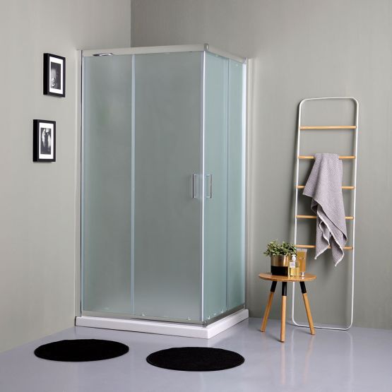 Mampara de ducha rectangular 90x70 con puertas de vidrio templado satinado