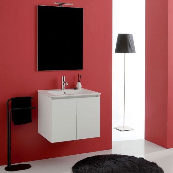 Mueble de baño suspendido de 60 cm, con lavabo y espejo 60x80