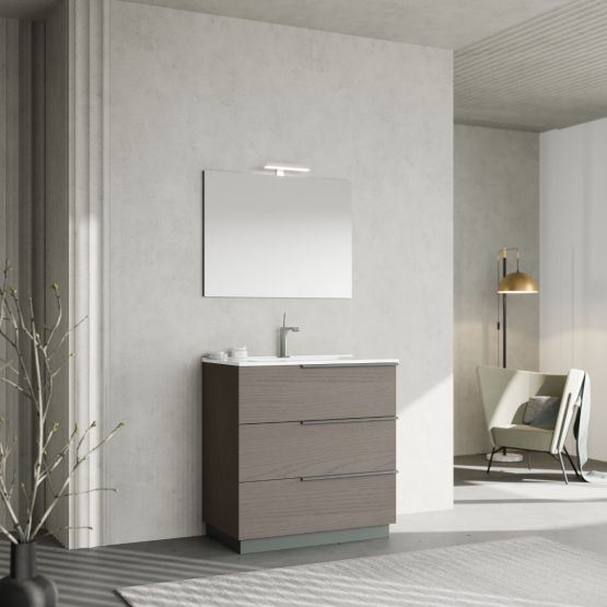 Mobile bagno a terra 80 cm grigio con specchio 80x60 