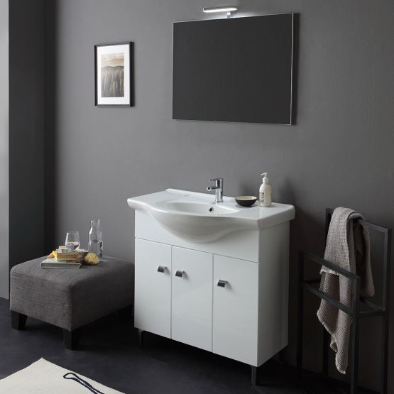 Mobile bagno a terra da 85cm bianco lucido 3 ante