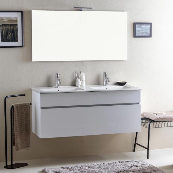 Mueble de baño suspendido 120 cm blanco madera con doble lavabo