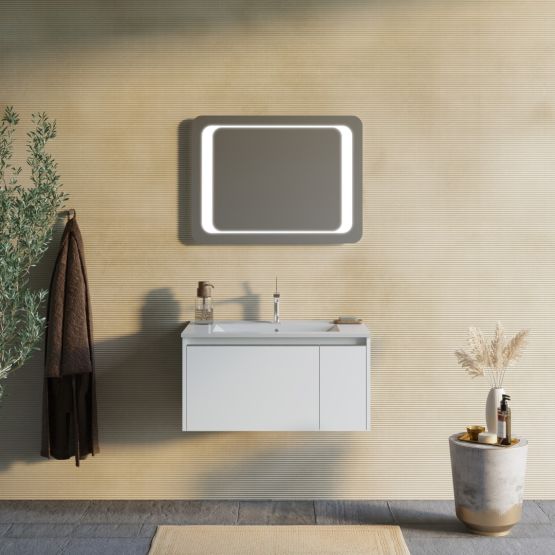Mobile bagno sospeso con cassetto ed anta bianco opaco