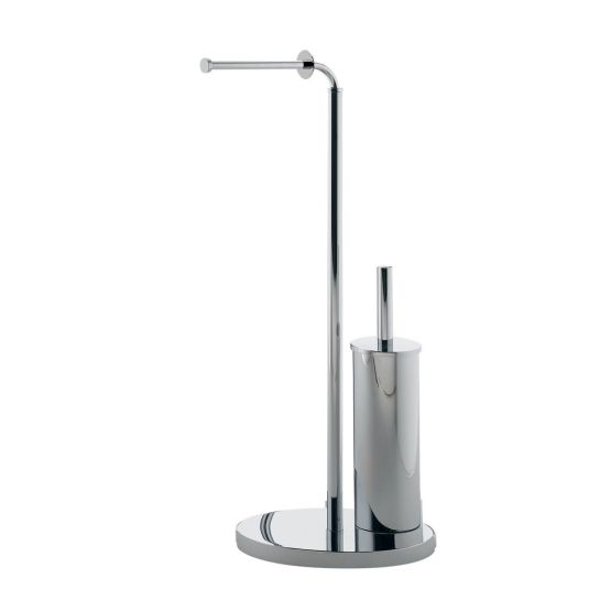 Piantana con porta rotolo e scopino in acciaio inox cromato